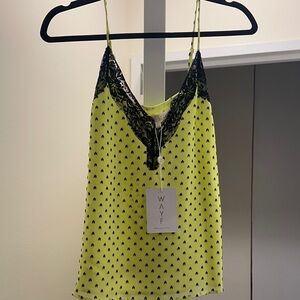 Wayf Neon Yellow Cami with Black Lace